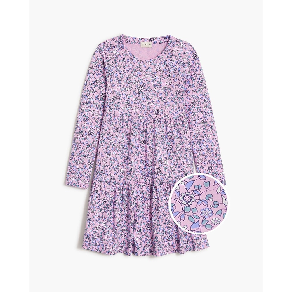 Crewcuts J.Crew Girls Purple Floral Long Sleeve Tiered Cotton Dress Size 7